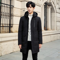 冬季新款男士羽绒棉服中长款潮流连帽修身大衣加厚保暖加长过膝外套  XZLZ530(XZLZ530-黑色 M)