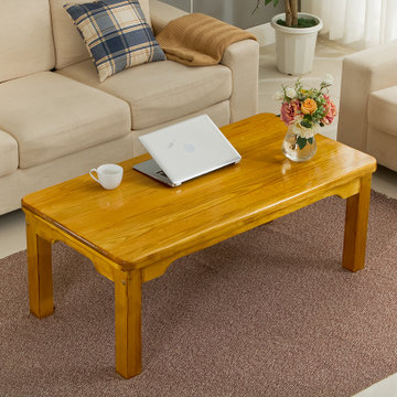 客厅实木双层清漆彩漆茶几长方形简约现代松木家具小型电脑桌(茶青色