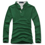 新款 男士个性韩版男装上衣领 休闲长袖T恤(绿色 M)