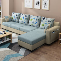 夏树 布艺沙发 组合简约现代可拆洗三人位四人位沙发可拆洗 客厅家具转角小户型沙发M333(淡蓝色 四人位+脚踏)