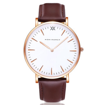 海明威(hemingway)德国超薄手表男石英表h007(白盘玫瑰金壳棕带 皮带)