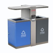 俊采云JCY-WW22不锈钢两分类垃圾桶户外垃圾桶环卫分类双筒垃圾箱果皮箱双色喷塑95*40*90cm（单位：组）(蓝灰色 JCY-WW22)