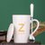 杯子陶瓷马克杯带盖勺创意个性潮流情侣咖啡杯男女牛奶杯水杯家用(经典-白色款-Z)