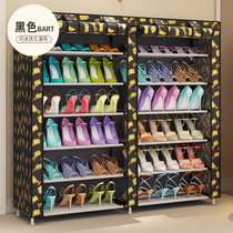 家时光 鞋柜简易铁艺多层组装双排牛津布收纳防尘经济型鞋架组合多格(12格黑色BART)