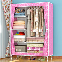 索尔诺加固布衣柜 钢管加粗加厚简易衣柜防尘组装折叠组合布衣橱1321(粉色圆点)