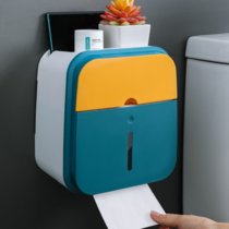 卫生间纸巾盒厕所卫生纸置物架壁挂式抽纸盒免打孔创意防水纸巾架(双层墨绿+黄色)