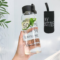韩版玻璃杯创意潮流水杯可爱女学生便携带盖简约情侣水瓶随手杯子(500ml黑 默认版本)