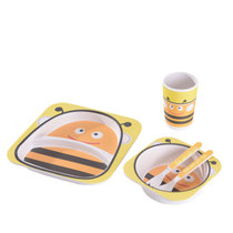 开优米 竹纤维儿童餐具套装 分格餐盘婴儿卡通饭碗5件套(黄色蜜蜂)