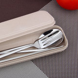 304不锈钢勺子筷子叉子小麦盒学生可爱创意旅行便携餐具三件套装(二件套)