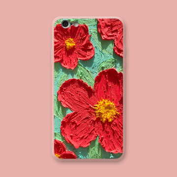 油画粉山手机壳适用于苹果68plus手机壳小清新女款iphone6s套花朵液态