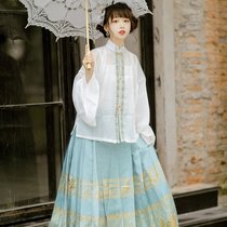 俏鼠登莲汉服女对襟立领琵琶袖春夏款日常织金马面襦裙明制补服(奶白色马面裙 XL)