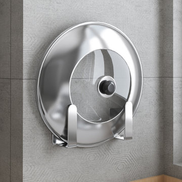 不锈钢锅盖架免打孔玻璃锅盖架砂锅盖架厨房用品家用置物架收纳架原色