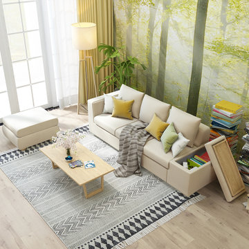 忆斧至家北欧布艺沙发大小户型可拆洗简约现代客厅棉麻布沙发转角组合