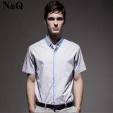 诺奇男装2013夏季新款男式撞色衬衣时尚短袖衬衫B9001(粉蓝L4 54)