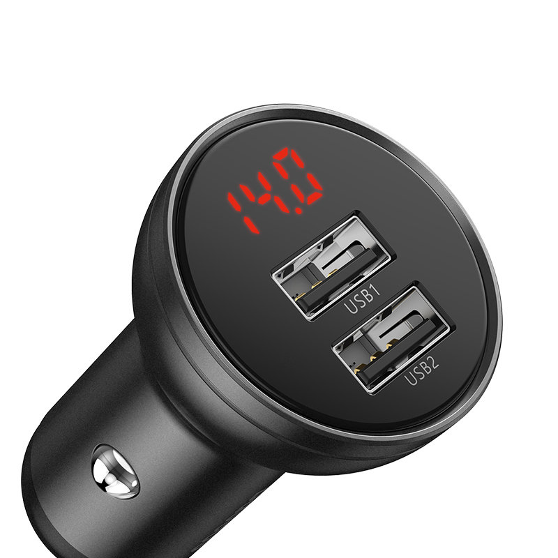 倍思baseus车载充电器倍显金属数显双usb24w车充一拖二车充华为小米