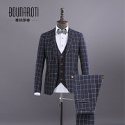BOUNAROTI ZMBNLD8655 新款男西服套装男商务正装男士西服三件套(蓝色 165)