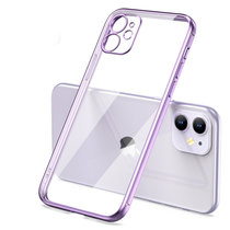 树虎电镀直边适用iPhone13pro手机壳苹果11超薄12全包软壳X/XS透明7/8P魔方保护套(紫色 苹果12Mini)