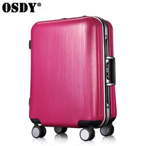 OSDY单拉杆箱万向轮镜面旅行箱时尚行李箱男女商务密码箱硬铝框箱(玫红 29寸)