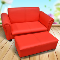 歪脖树 宝贝儿童小沙发 可爱宝宝沙发椅套装 客厅家具皮沙发 婴儿沙发宝宝凳椅(双人红色)