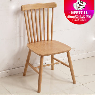 一米色彩 北欧实木餐椅 日式餐椅温莎椅 实木椅子 电脑椅 梳妆凳 书桌椅(原木色 单张)