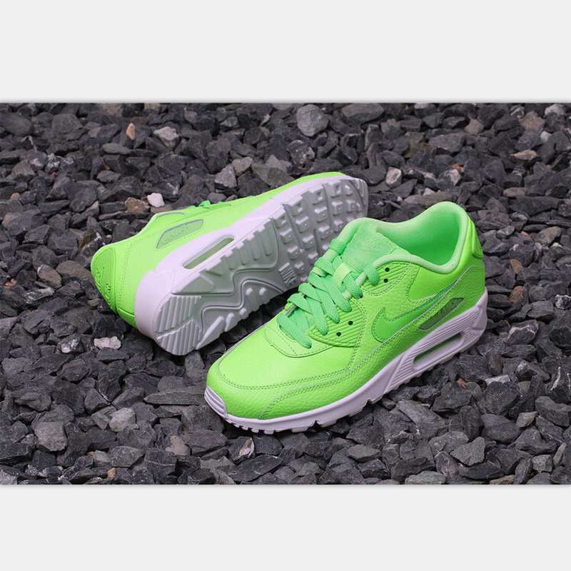 【跑步鞋图片】耐克nike air max 90休闲跑步鞋电压绿电压绿白女鞋