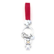 小熊钥匙扣女韩版可爱钥匙链国汽车挂件创意公仔圈(银色+玫红色皮带)