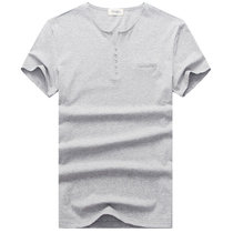 男士棉短袖T恤 潮英伦纯色半袖男式运动t恤(灰色 XXXL)