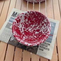 韩式ins风泼墨搪瓷婴儿蓝麦片燕麦水果沙拉碗网红马克杯平盘子(复古红搪瓷碗)