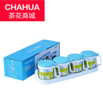 茶花 300ML玻璃调味盒 调料瓶 调味罐 配小勺子 防潮健康系列 6017 （蓝绿两色）