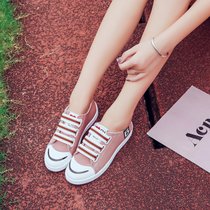2017新款魔术贴小白鞋女平底白色舒适学生韩版休闲鞋子(粉红色 40)