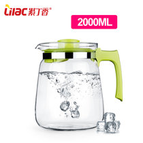 丁香耐热耐高温防爆透明玻璃凉水壶冷水壶大号大容量家用套装(2000ML绿S23)