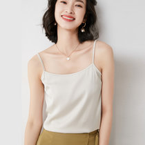 奥伊米 桑蚕丝背心女装外穿夏季薄真丝内搭打底衫丝绸缎面宽松平领吊带(浅黄色 XXL)