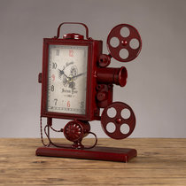 莎芮 欧式复古铁艺放映机模型钟表座钟创意店铺橱窗静音钟台钟桌面摆件(F08C红色)