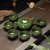 陶瓷茶具套装功夫茶具整套茶具冰裂茶杯茶壶茶道茶盘泡茶套装家用  7件(7头孔雀绿-纯色)(7件)