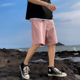 短裤男士夏季新款外穿休闲薄款五分沙滩裤2021年潮流字母宽松中裤(粉红色 M)