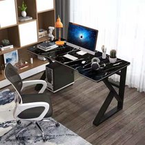 电脑桌台式家用办公桌子书桌卧室床边桌简约现代学生学习桌写字桌(黑架子仿黑大理石花纹面)