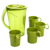 家用1.5L耐高温冷水壶五件套大容量塑料凉水壶豆浆果汁花茶壶水杯水具 绿色