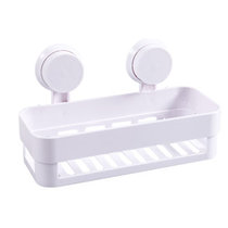 浴室方形双吸盘置物架 浴室卫生间收纳架(白色)
