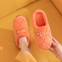 新款棉拖鞋 家居保暖情侣毛绒棉拖男女防滑毛毛拖鞋冬季(橙色 40-41)