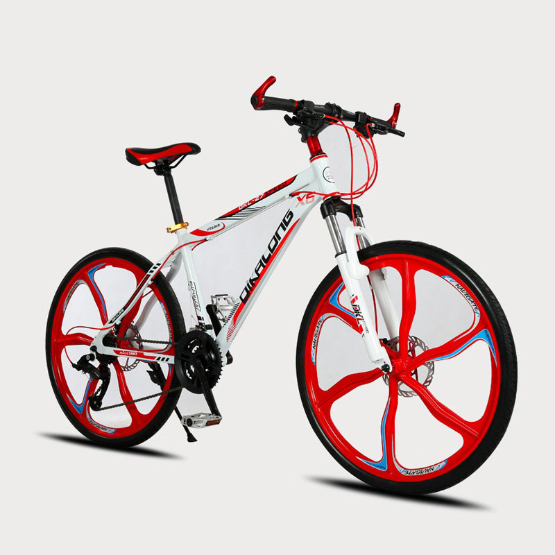 山地自行车24速铝合金车架油碟刹26寸学生男女单车山地车白红标准版