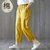 【优质棉，高质量，6色80到170斤】文艺哈伦裤2021新款夏季女裤印花九分休闲裤(黄色 XL)