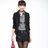 HZ花朝2013新款韩版女式修身中长款秋款小西装女款外套(黑色 L)
