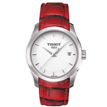 天梭/Tissot 瑞士手表 库图系列皮带石英女表T035.210.16.371.00(银壳白面红带)