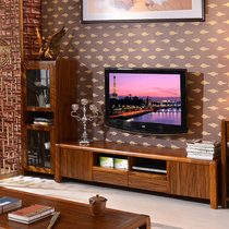 新中式实木电视柜地柜储物柜组合现代装饰柜2.0m(乌金木色 储物柜+电视柜)