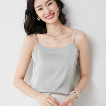 奥伊米 桑蚕丝背心女装外穿夏季薄真丝内搭打底衫丝绸缎面宽松平领吊带(深灰色 XL)