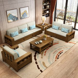 曲尚新中式实木沙发组合现代储物两用1+2+3布艺沙发客厅家具简约储物912沙发(储物+海绵座包 三人)