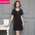 VEGININA 韩版短袖针织拼接连衣裙女 9676(黑色 5XL)
