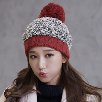 帽子女冬天韩版潮可爱毛球针织帽毛线帽护耳保暖套头帽677888(米灰色 弹力均码)