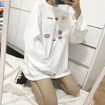 SUNTEK港味宽松长袖t恤女装外穿早秋衣2022年新款春秋季白色短款上衣潮(L 气球兔-白色)