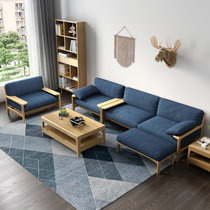 曲尚（Qushang）沙发新中式实木框架皮布沙发北欧格调大小户型整装客厅家具1820(布艺座包 单人位+双人位+脚踏)
